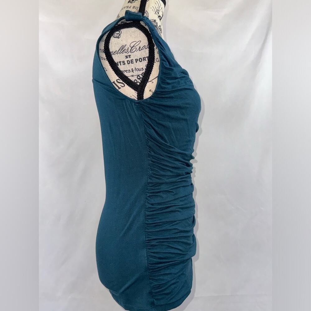 Ann Taylor: Flattering Teal Gathered/Draped Sleeveless Blouse - Picture 4 of 8